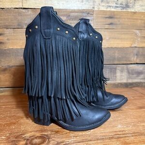 Old West Girl’s Toddler Size 9.5 Western Fringe‎ Boots Black